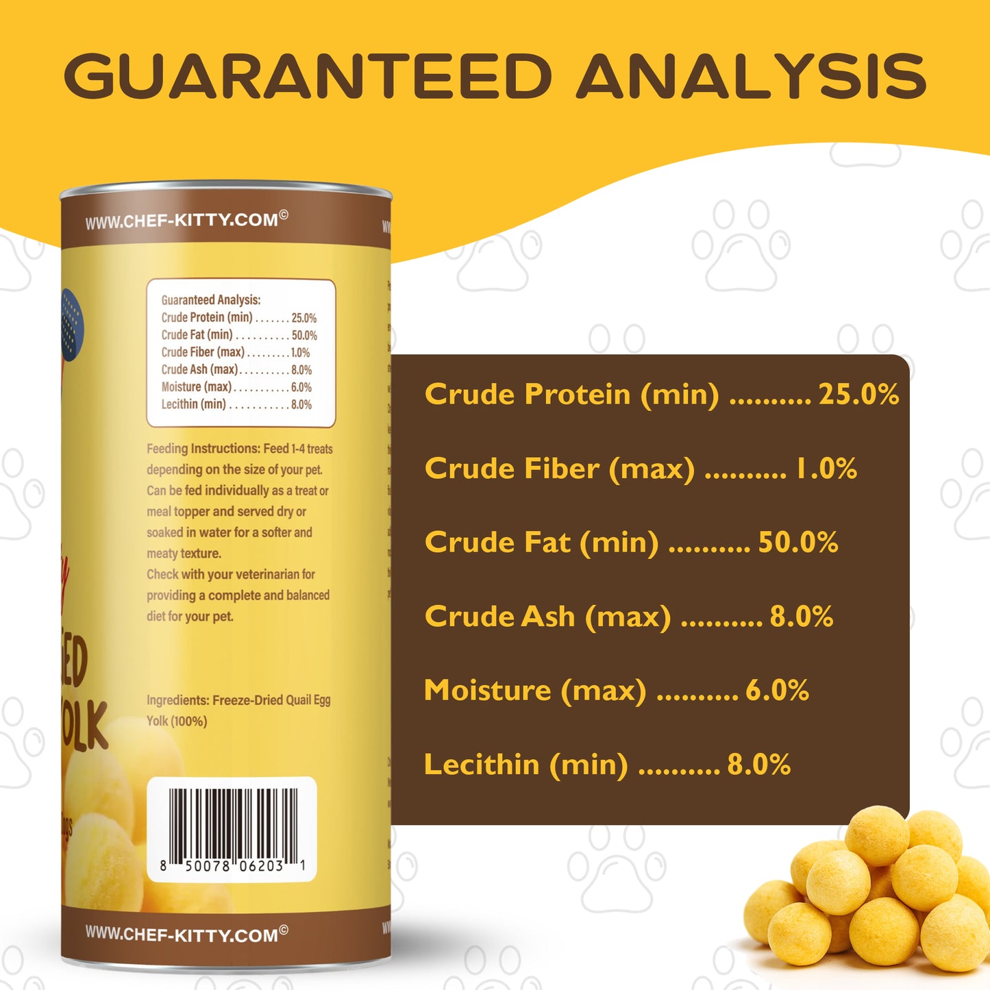 Freeze-Dried Raw Quail Egg Yolk for Dog & Cat Treats, All Natural Single-Ingredient High Protein and Omega-3, Gluten-Free, Training Reward Inspected & Tested in USA (4.4oz-8.8oz)