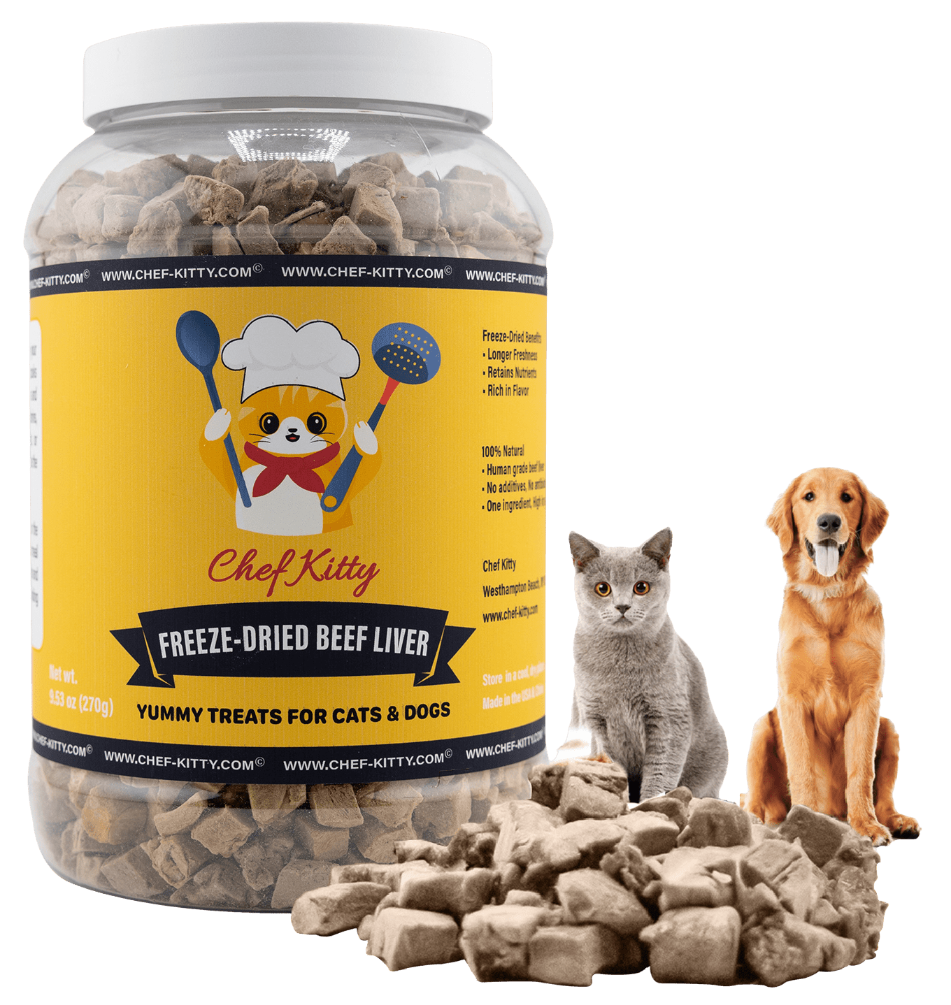 High - Protein Beef Liver Cat and Dog Treats - USA Inspected, Grain - Free! - Chef - Kitty