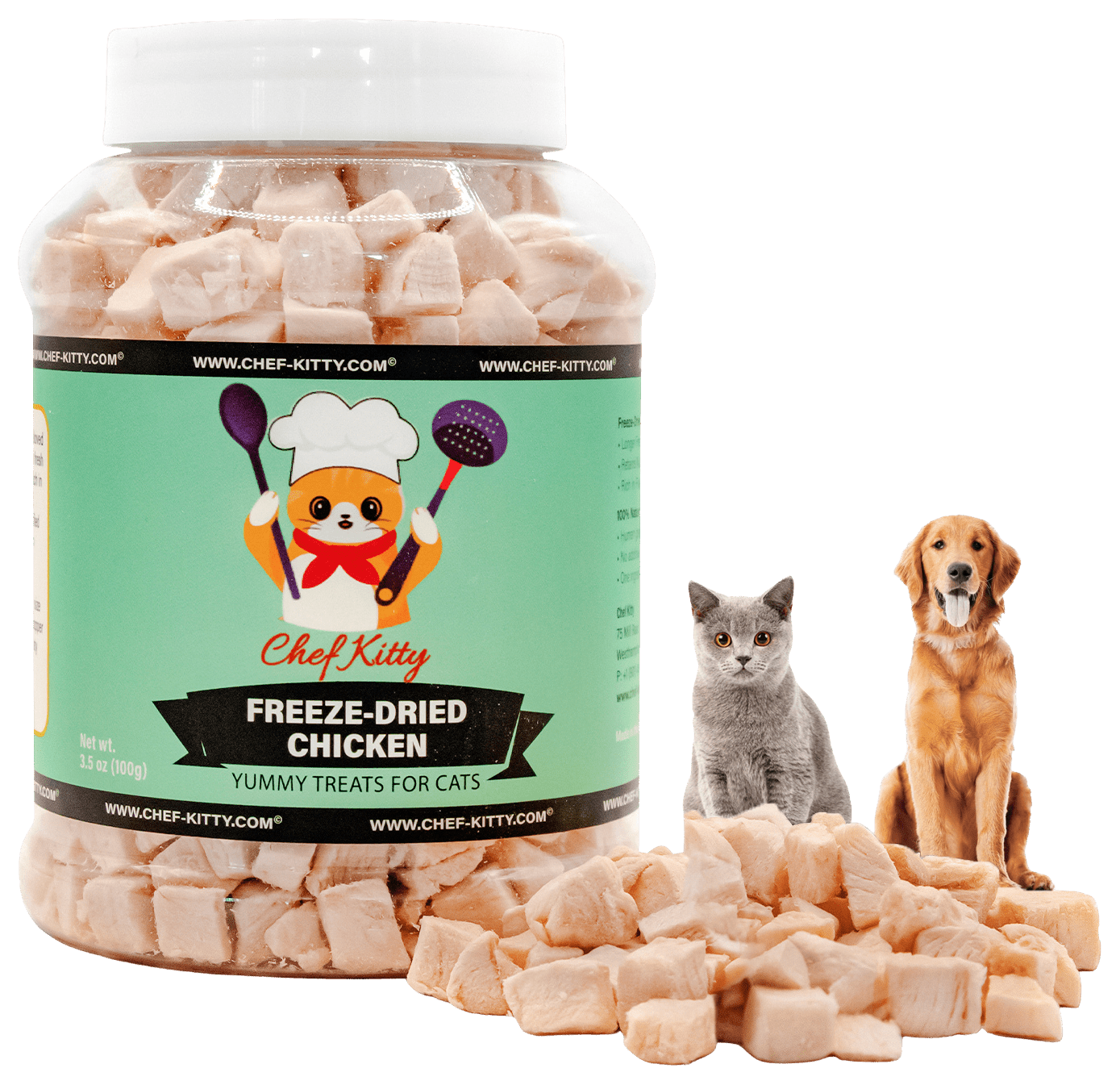 Human Grade Freeze - Dried Chicken Treats for Cats & Dogs - Healthy & Tasty - USA Inspected & Tested - Chef - Kitty