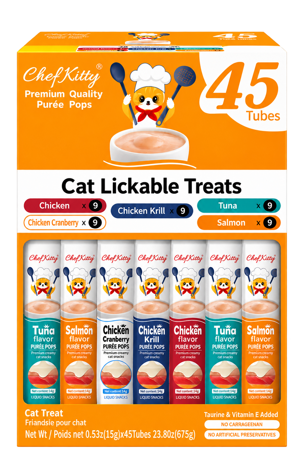 Chef Kitty Purée Pops - Grain-Free Cat Treats 45 Pack