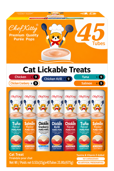 Chef Kitty Purée Pops - Grain-Free Cat Treats 45 Pack