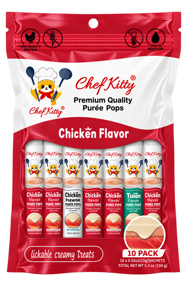 Chef Kitty Purée Pops 10 pack, chicken flavor