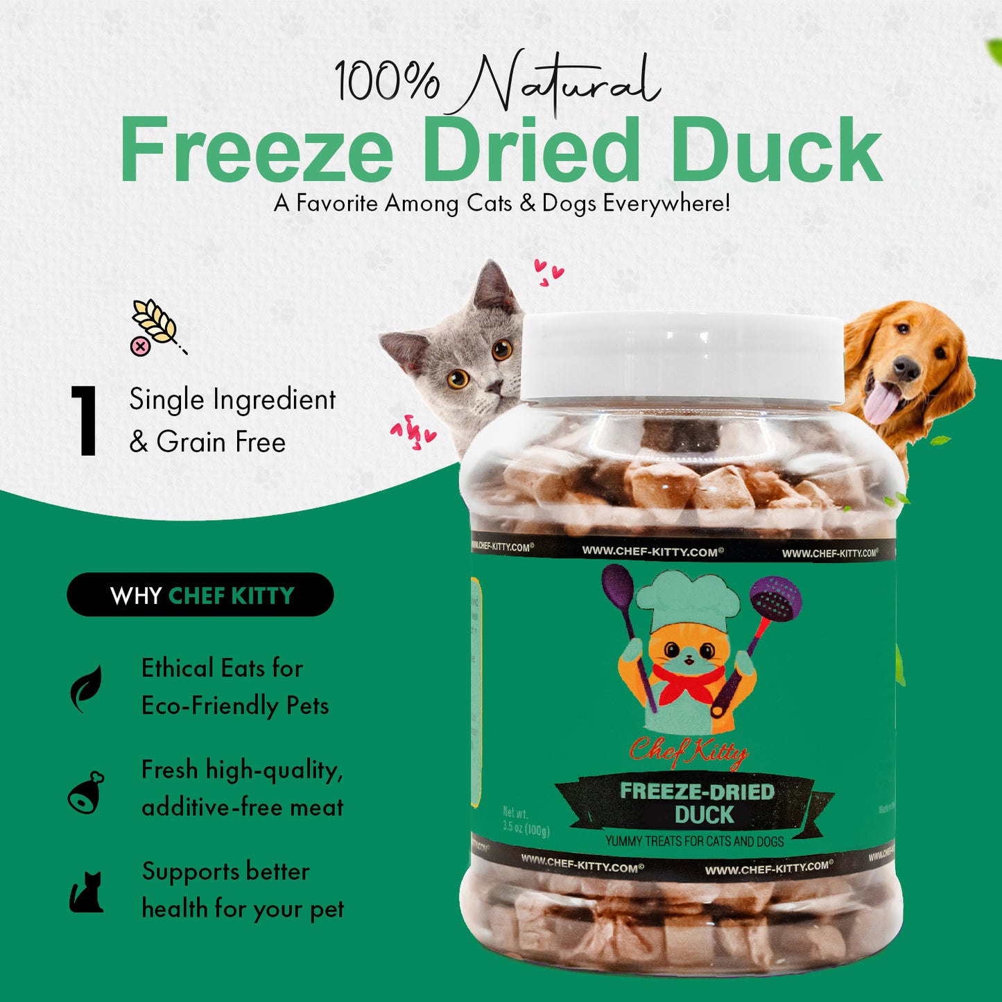 Freeze Dried Salmon Cat & Dog Treats - Made from 100% Human Grade Duck - Only 1 Ingredient - Healthy, Tasty, Dry Food for Indoor Cats, Kittens, Dogs - Inspected & Tested in the USA - Duck (1.59oz-3.0oz)