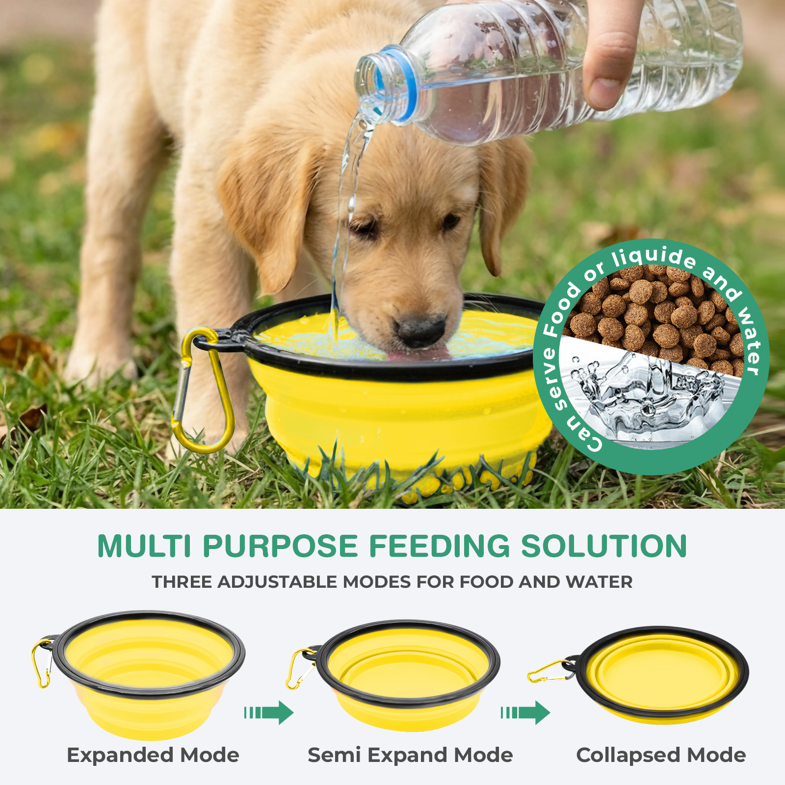 Collapsible Dog Bowls for Travel, Portable Dog Water Bowl & Food Bowl for Dogs and Cats, Foldable Pet Feeding Dish for Walking Hiking Camping with Carabiner, BPA Free