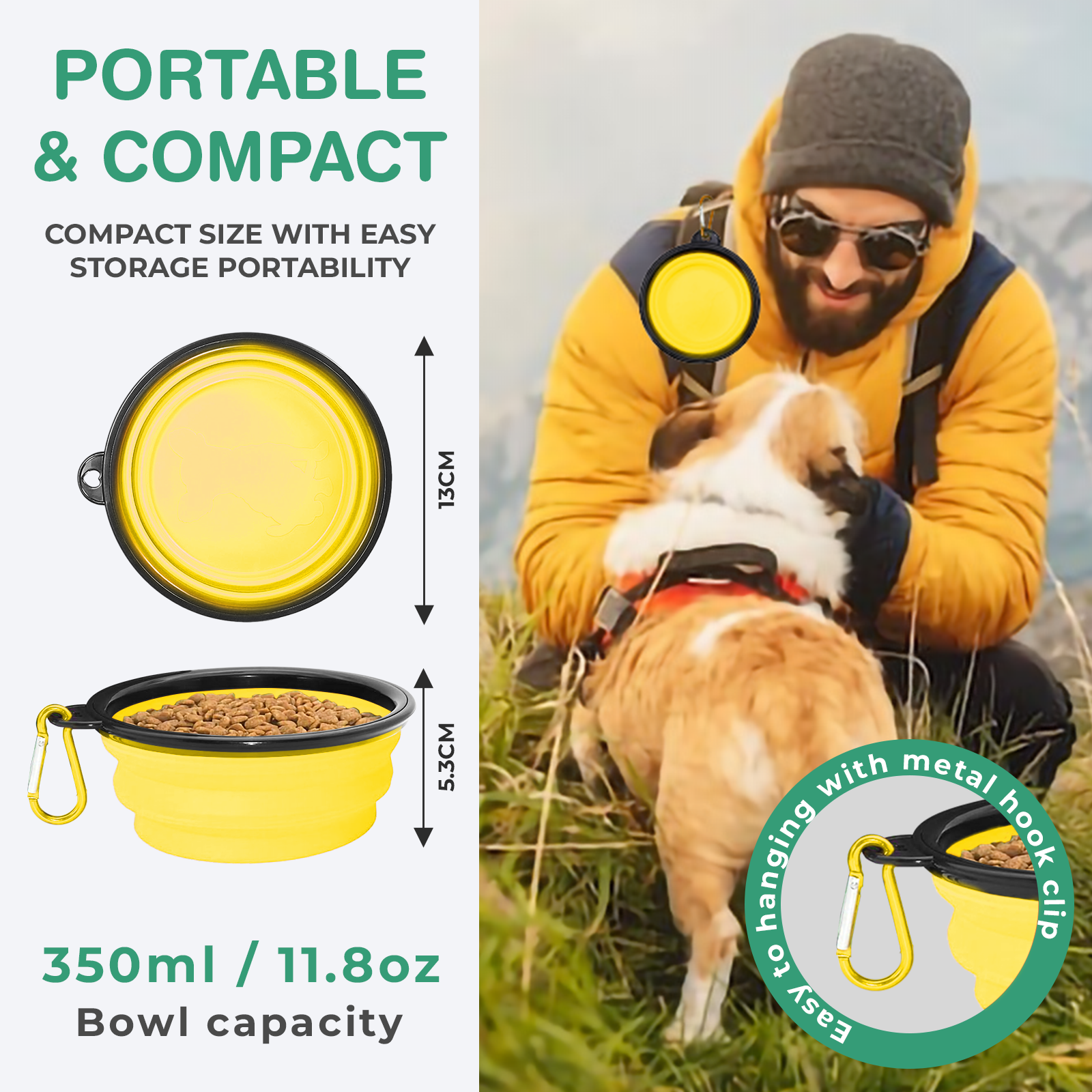 Collapsible Dog Bowls for Travel, Portable Dog Water Bowl & Food Bowl for Dogs and Cats, Foldable Pet Feeding Dish for Walking Hiking Camping with Carabiner, BPA Free