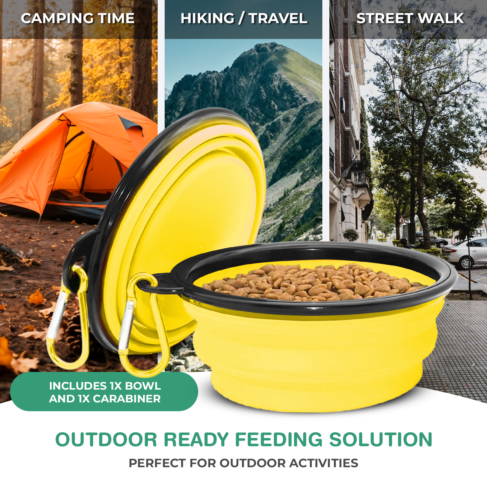 Collapsible Dog Bowls for Travel, Portable Dog Water Bowl & Food Bowl for Dogs and Cats, Foldable Pet Feeding Dish for Walking Hiking Camping with Carabiner, BPA Free