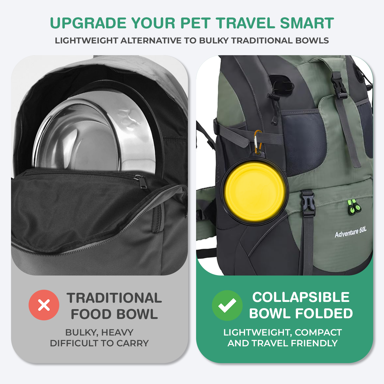 Collapsible Dog Bowls for Travel, Portable Dog Water Bowl & Food Bowl for Dogs and Cats, Foldable Pet Feeding Dish for Walking Hiking Camping with Carabiner, BPA Free