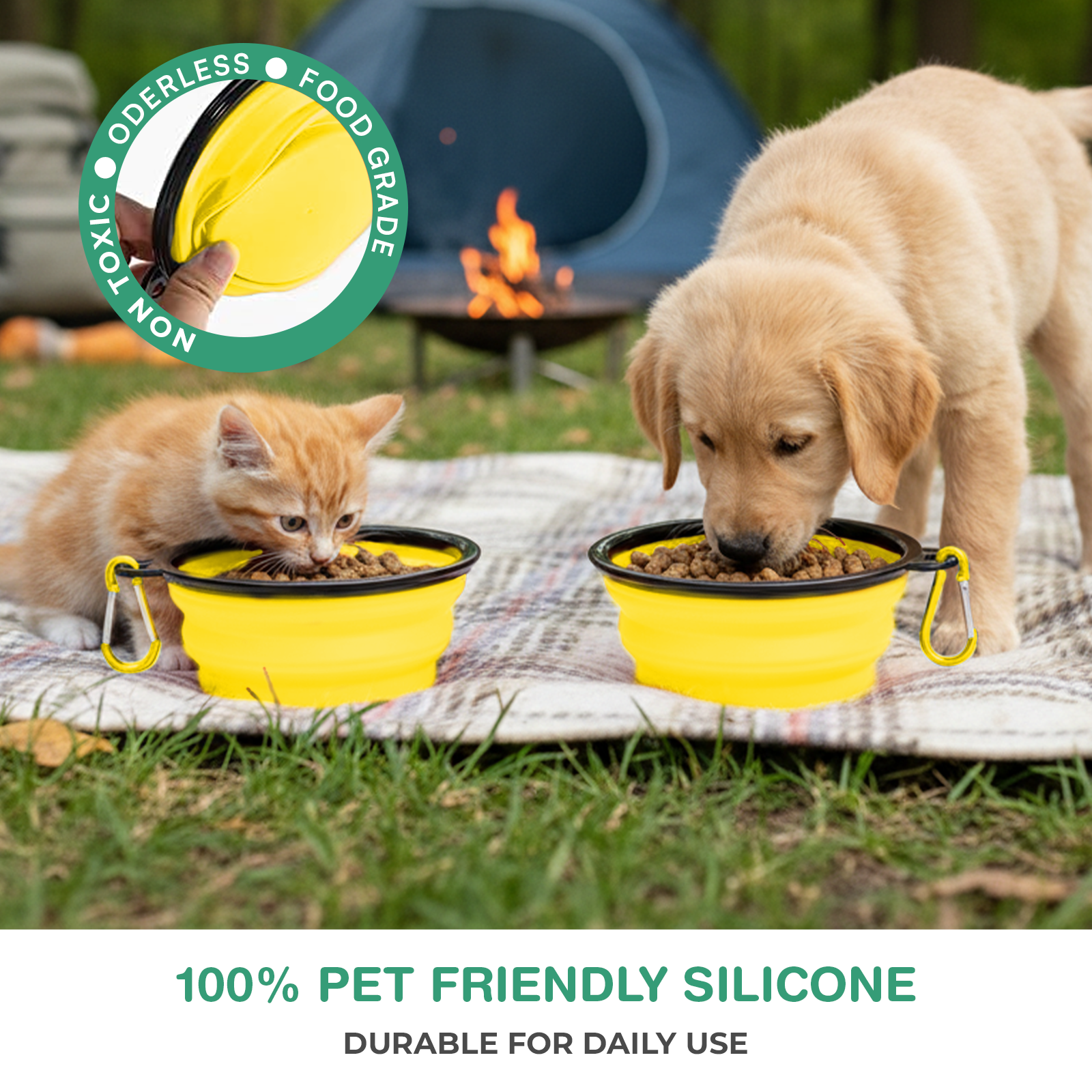 Collapsible Dog Bowls for Travel, Portable Dog Water Bowl & Food Bowl for Dogs and Cats, Foldable Pet Feeding Dish for Walking Hiking Camping with Carabiner, BPA Free