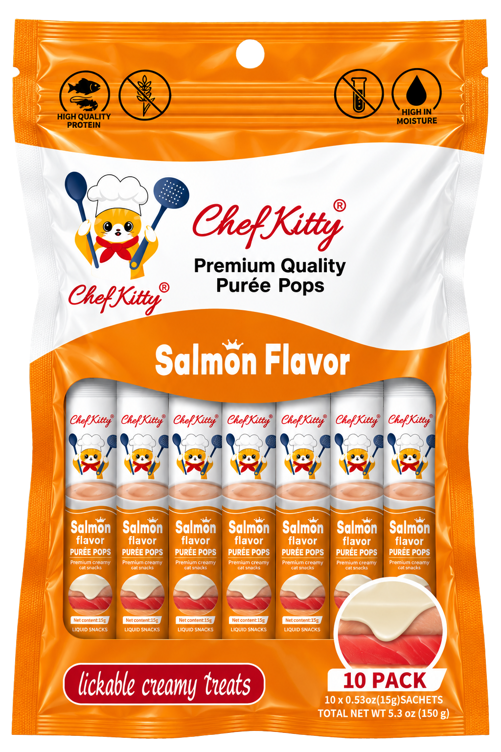 Lickable Cat Treats | Grain-Free Puree Pops 10 Pack | Chef Kitty