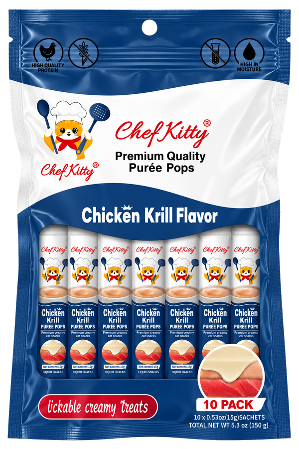 Chef Kitty Purée Pops - Lickable Creamy Cat Treats (10 Pack)