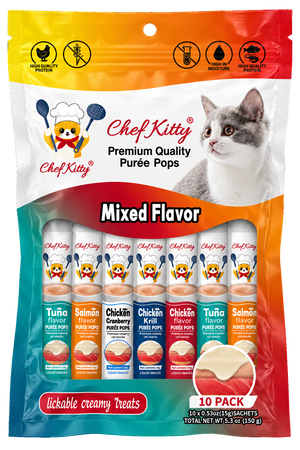 Chef Kitty Purée Pops - Lickable Creamy Cat Treats (10 Pack)