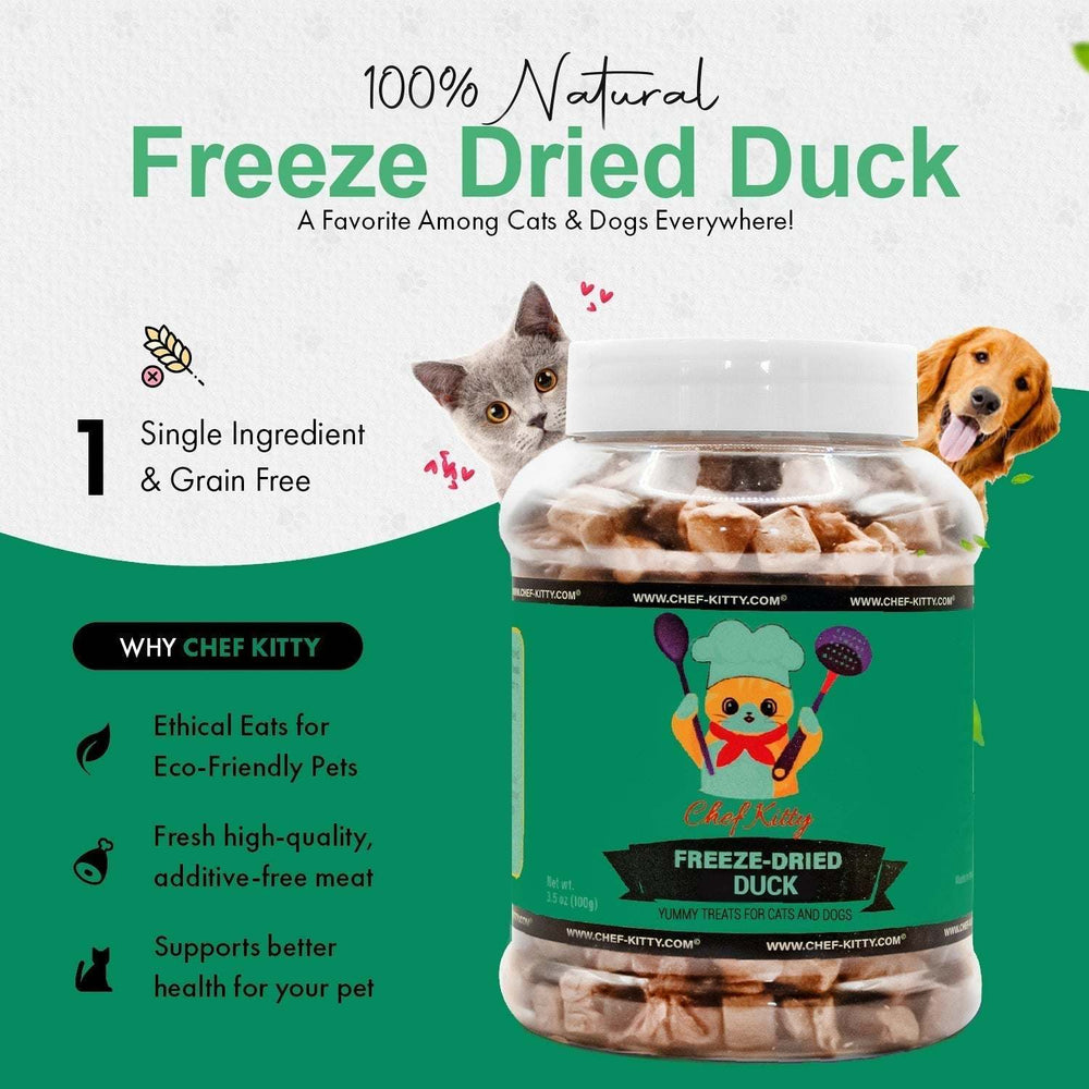Human Grade Freeze - Dried Duck Treats for Cats & Dogs - Healthy & Tasty - USA Inspected (1.6oz - 3.0oz) - Chef - Kitty