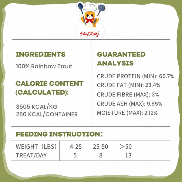 Chef Kitty Freeze Dried Rainbow Trout Cat Treats | Idaho Farm-Raised, Cat & Dog Food Toppers | Single Ingredient | Omega-3, High Protein | Grain Free Dog Treats | No Additives | Made in USA - Chef-Kitty