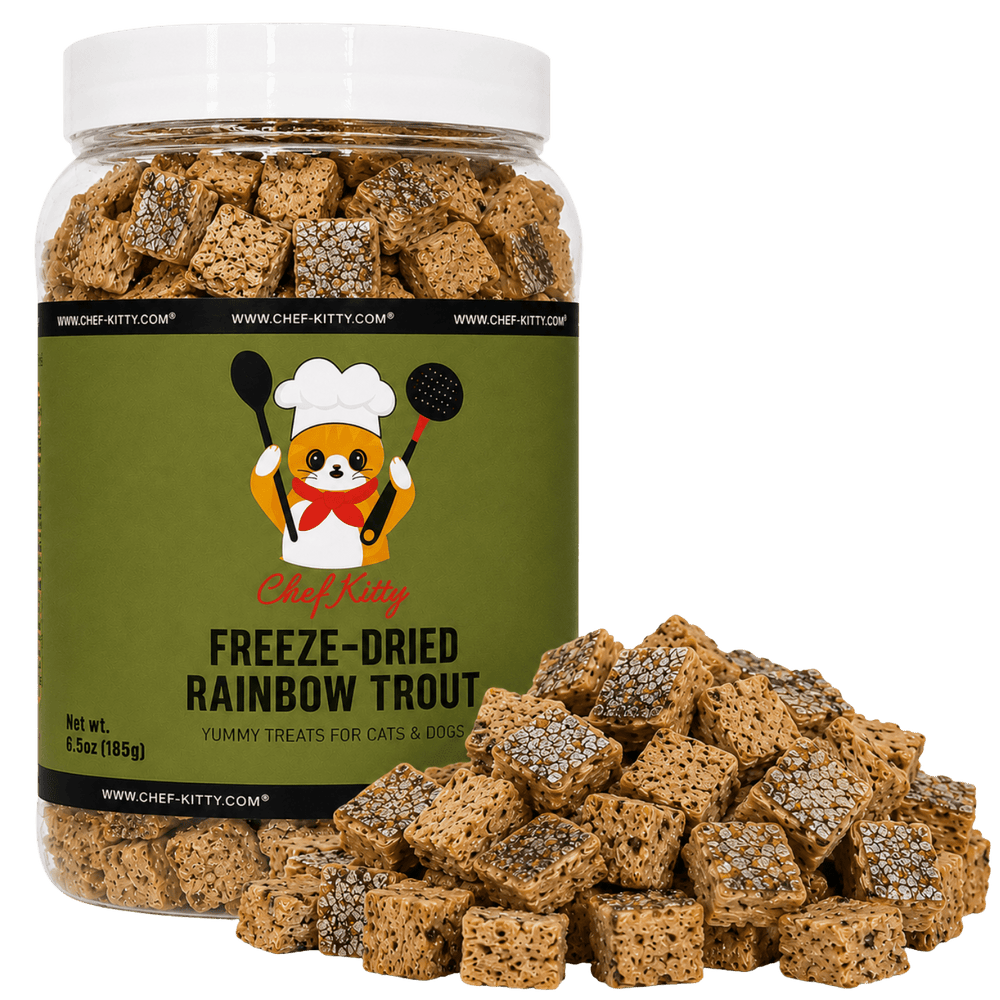 Chef Kitty Freeze Dried Rainbow Trout Cat Treats | Idaho Farm-Raised, Cat & Dog Food Toppers | Single Ingredient | Omega-3, High Protein | Grain Free Dog Treats | No Additives | Made in USA - Chef-Kitty