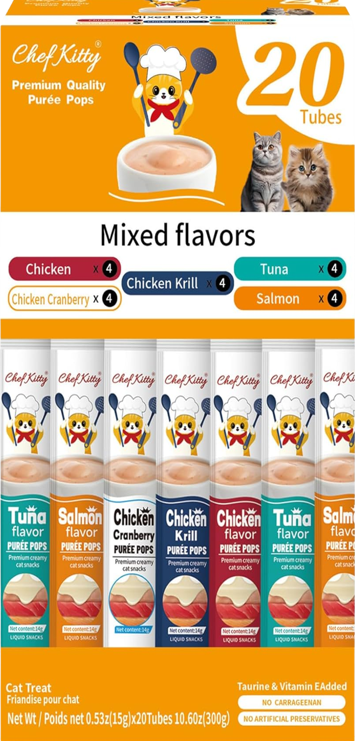Chef Kitty Purée Pops - Grain-Free Cat Treats 20 Pack - Chef-Kitty