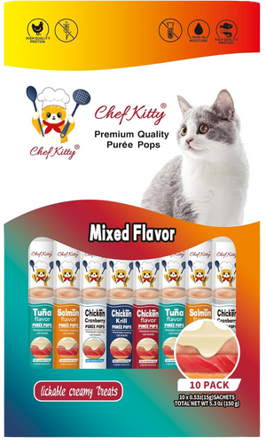 Chef Kitty Purée Pops - Lickable Creamy Cat Treats (10 Pack) - Chef - Kitty