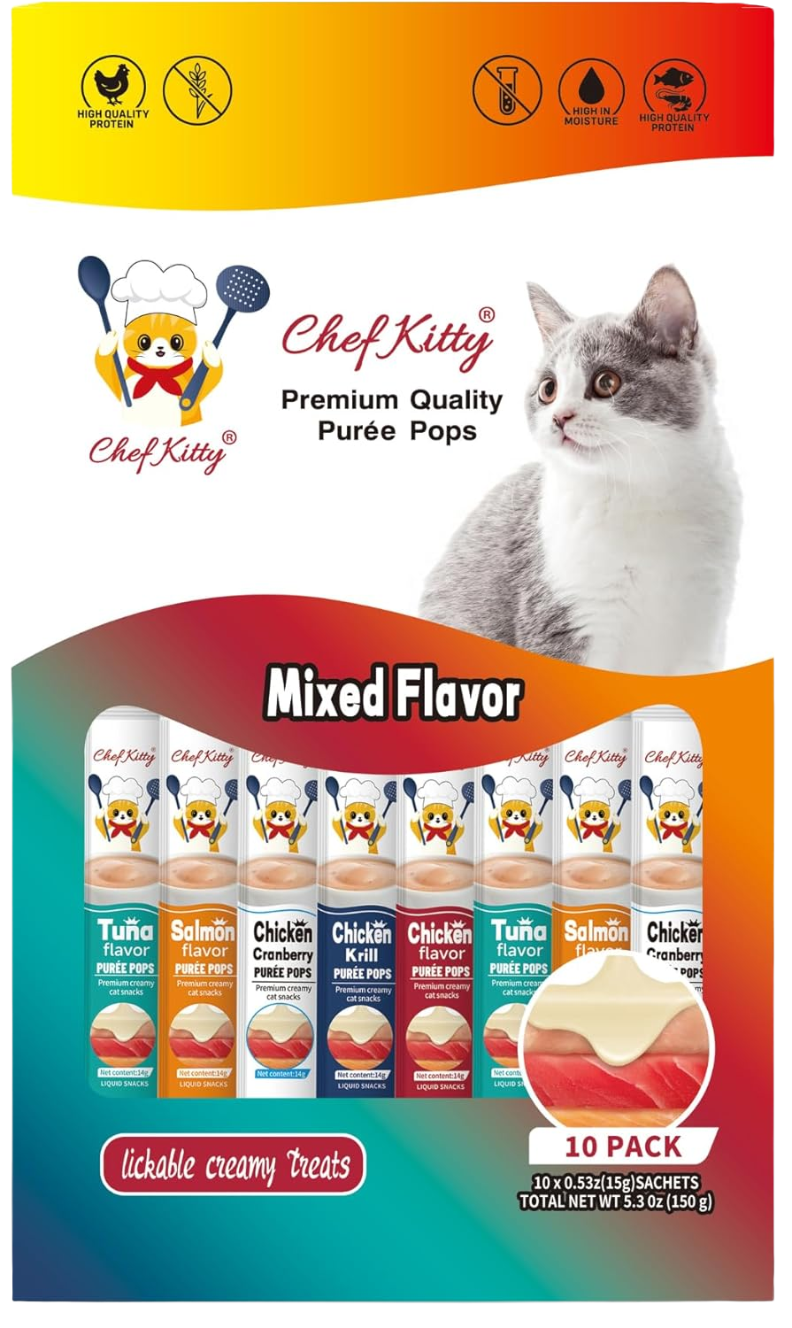 Chef Kitty Purée Pops - Lickable Creamy Cat Treats (10 Pack) - Chef-Kitty