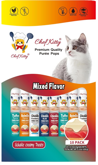 Chef Kitty Purée Pops - Lickable Creamy Cat Treats (10 Pack) - Chef-Kitty