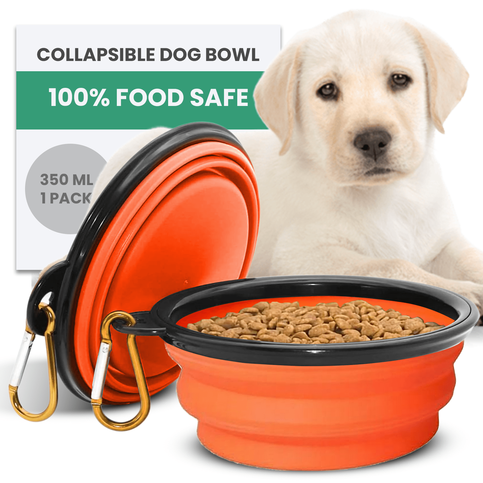 Collapsible Dog Bowls for Travel, Portable Dog Water Bowl & Food Bowl for Dogs and Cats, Foldable Pet Feeding Dish for Walking Hiking Camping with Carabiner, BPA Free - Chef - Kitty