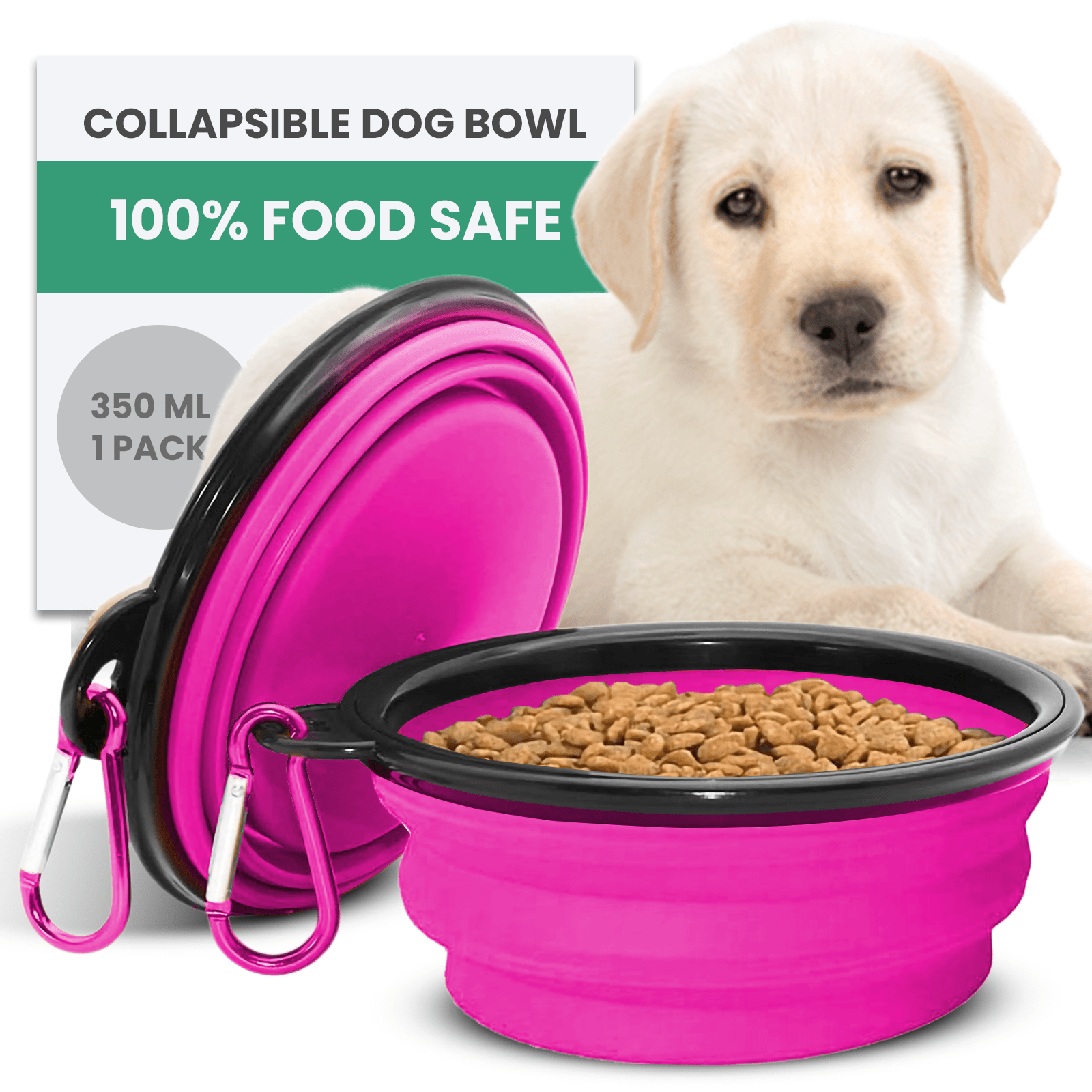 Collapsible Dog Bowls for Travel, Portable Dog Water Bowl & Food Bowl for Dogs and Cats, Foldable Pet Feeding Dish for Walking Hiking Camping with Carabiner, BPA Free - Chef - Kitty