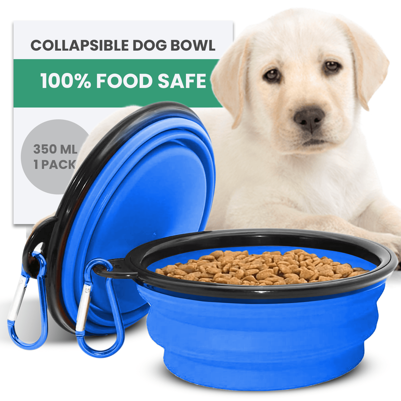 Collapsible Dog Bowls for Travel, Portable Dog Water Bowl & Food Bowl for Dogs and Cats, Foldable Pet Feeding Dish for Walking Hiking Camping with Carabiner, BPA Free - Chef - Kitty