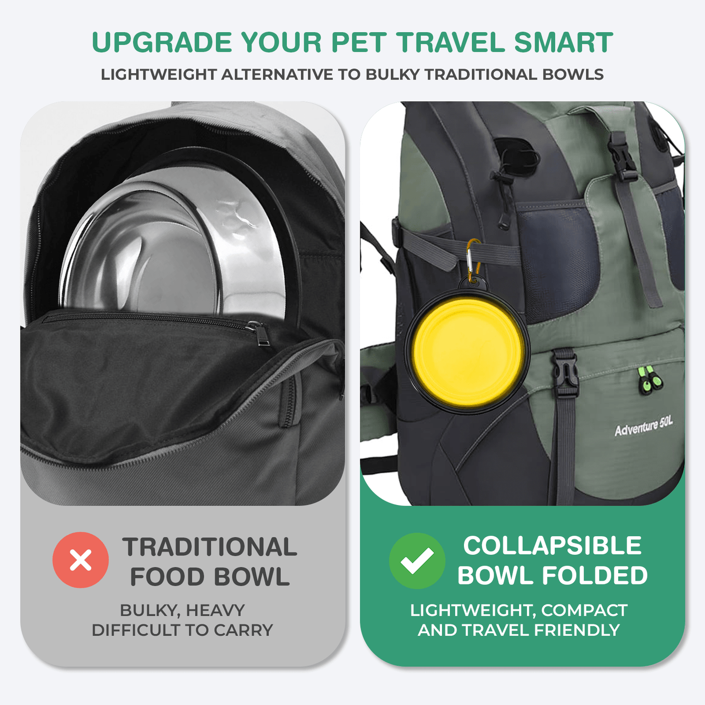 Collapsible Dog Bowls for Travel, Portable Dog Water Bowl & Food Bowl for Dogs and Cats, Foldable Pet Feeding Dish for Walking Hiking Camping with Carabiner, BPA Free - Chef - Kitty