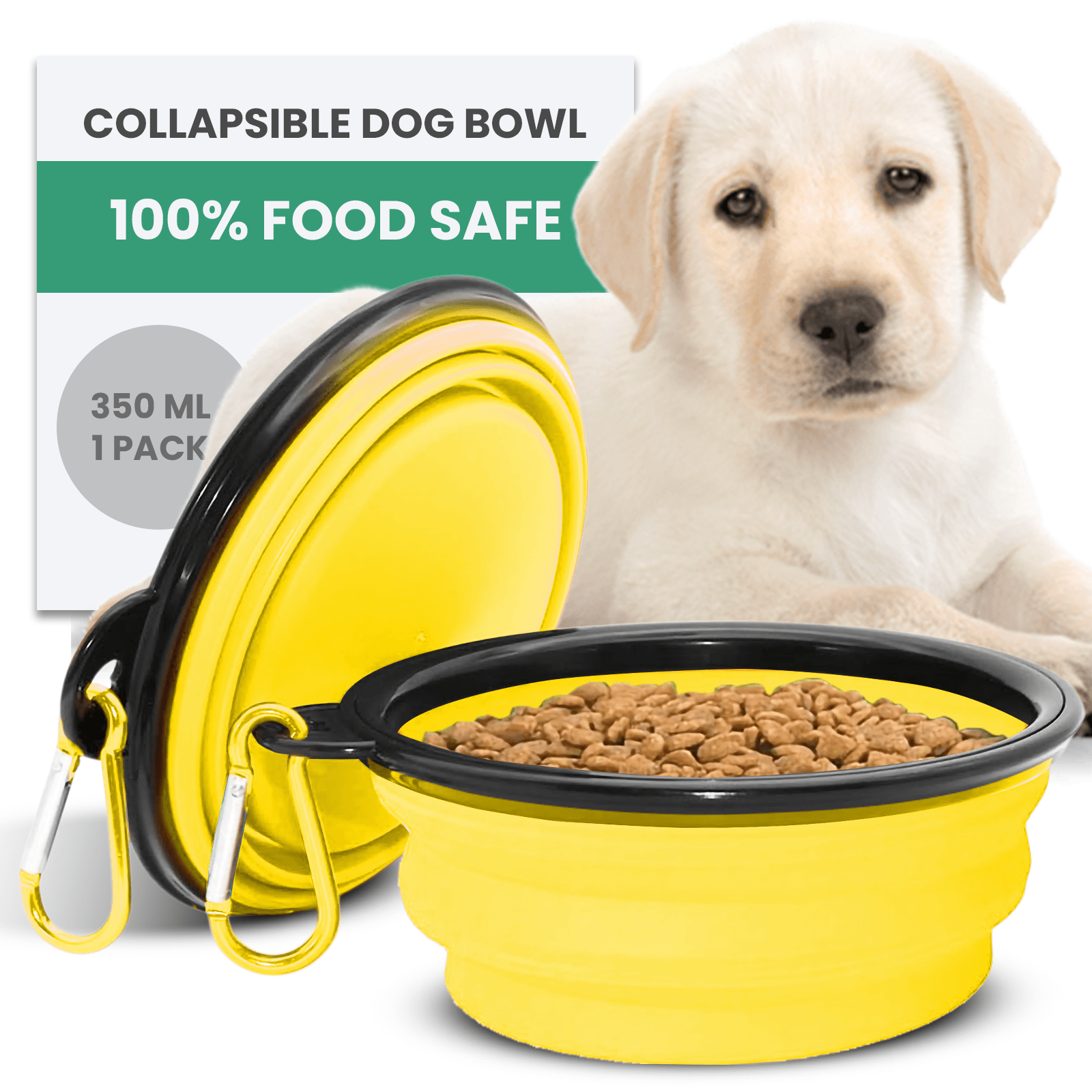 Collapsible Dog Bowls for Travel, Portable Dog Water Bowl & Food Bowl for Dogs and Cats, Foldable Pet Feeding Dish for Walking Hiking Camping with Carabiner, BPA Free - Chef - Kitty