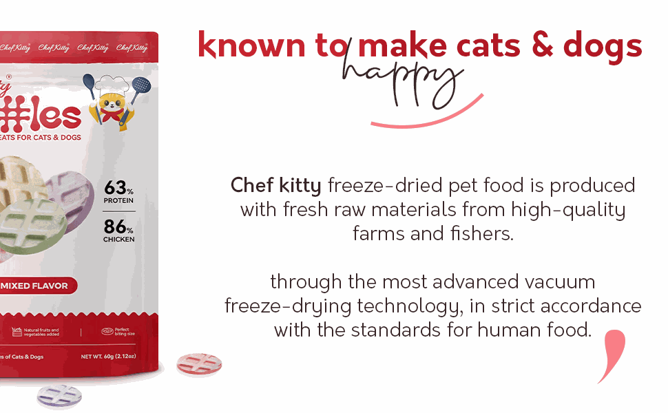 Freeze Dried Chicken Cat & Dog Treats - Waffles made with Human Grade Chicken Breast & Liver - 4 Natural Flavors - Healthy, Tasty, Dry Food for Indoor Cats, Kittens, Dogs - Inspected & Tested in the USA - Chef - Kitty