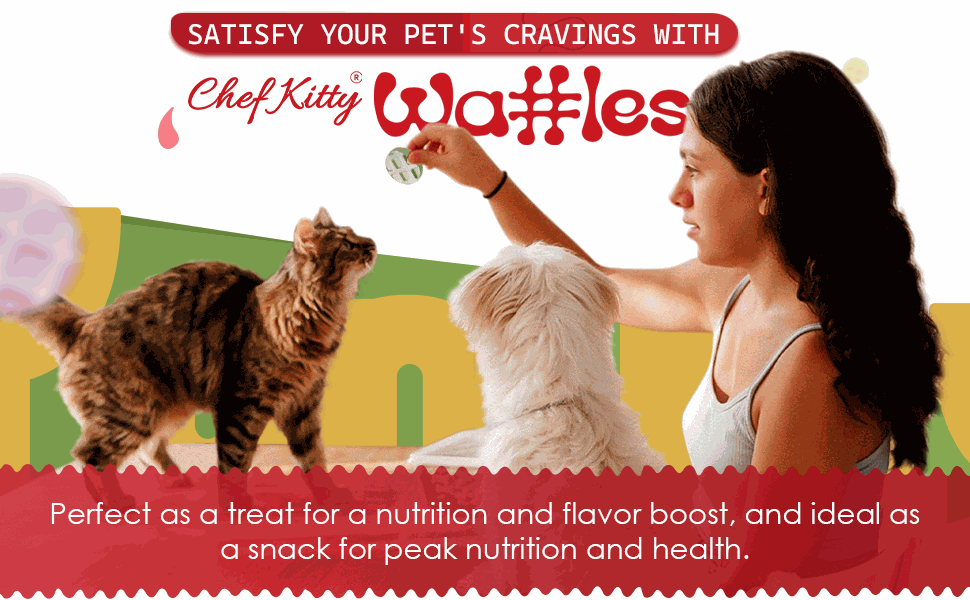 Freeze Dried Chicken Cat & Dog Treats - Waffles made with Human Grade Chicken Breast & Liver - 4 Natural Flavors - Healthy, Tasty, Dry Food for Indoor Cats, Kittens, Dogs - Inspected & Tested in the USA - Chef - Kitty