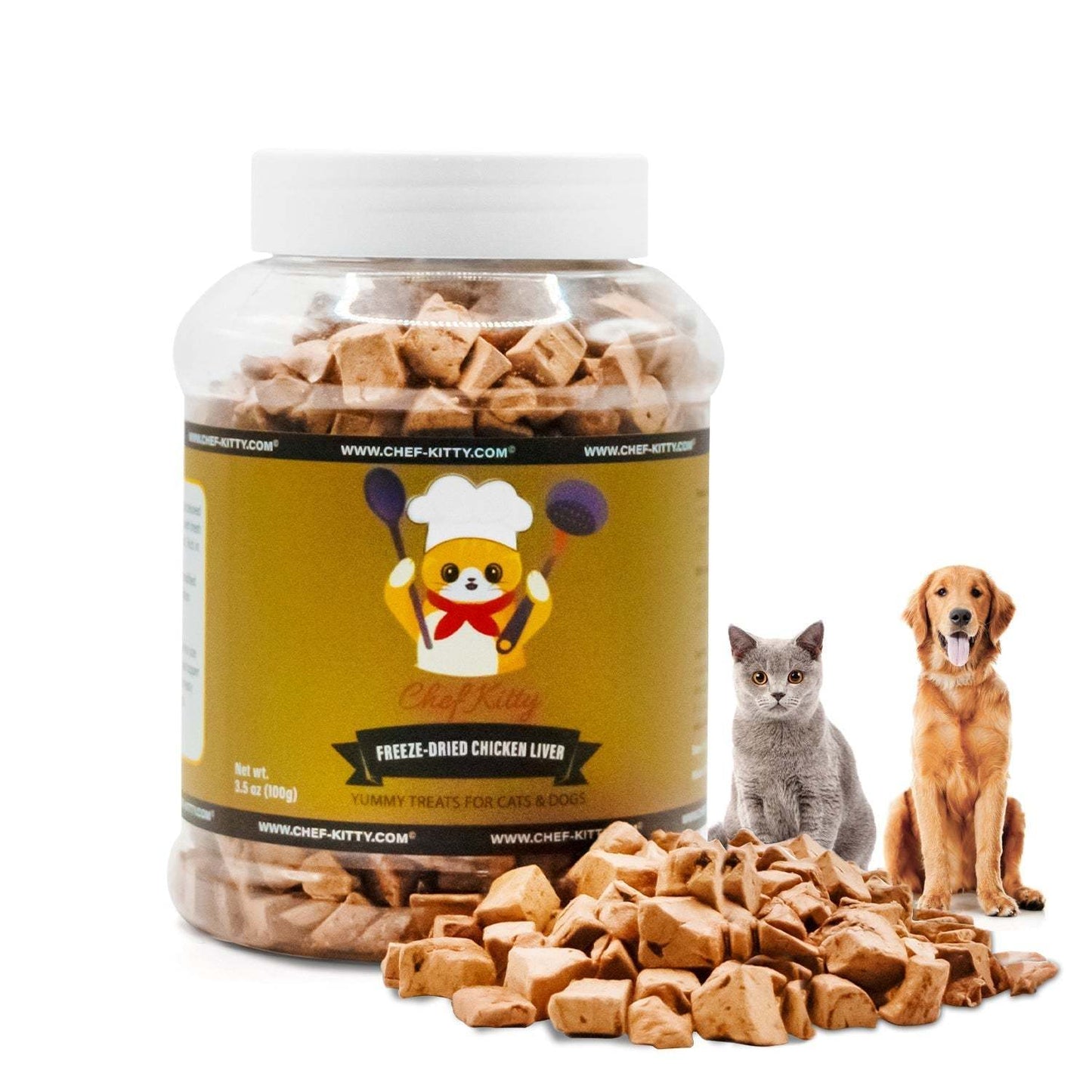 Freeze Dried Chicken Liver Dog & Cat Treats - Inspected & Tested in the USA - Chicken Liver (1.75oz - 3.5oz) - Chef - Kitty
