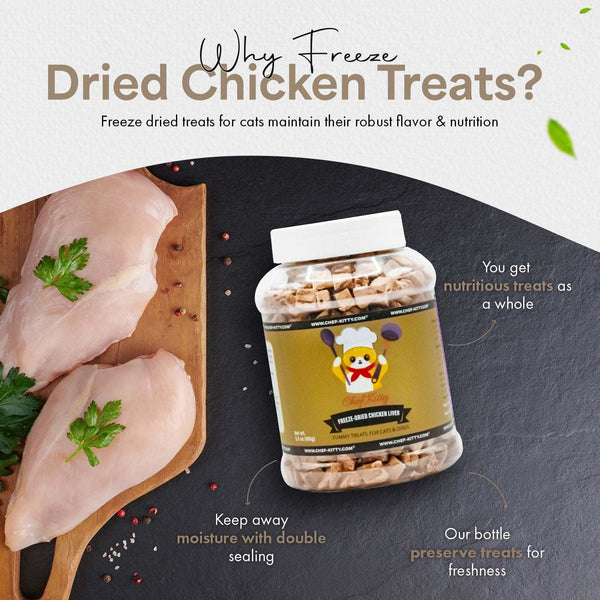 Freeze Dried Chicken Liver Dog & Cat Treats - Inspected & Tested in the USA - Chicken Liver (1.75oz - 3.5oz) - Chef - Kitty