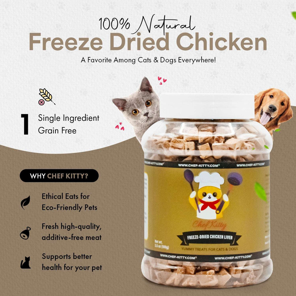 USA Inspected Freeze Dried Chicken Liver Pet Treats (1.75oz - 3.5oz) - Chef - Kitty