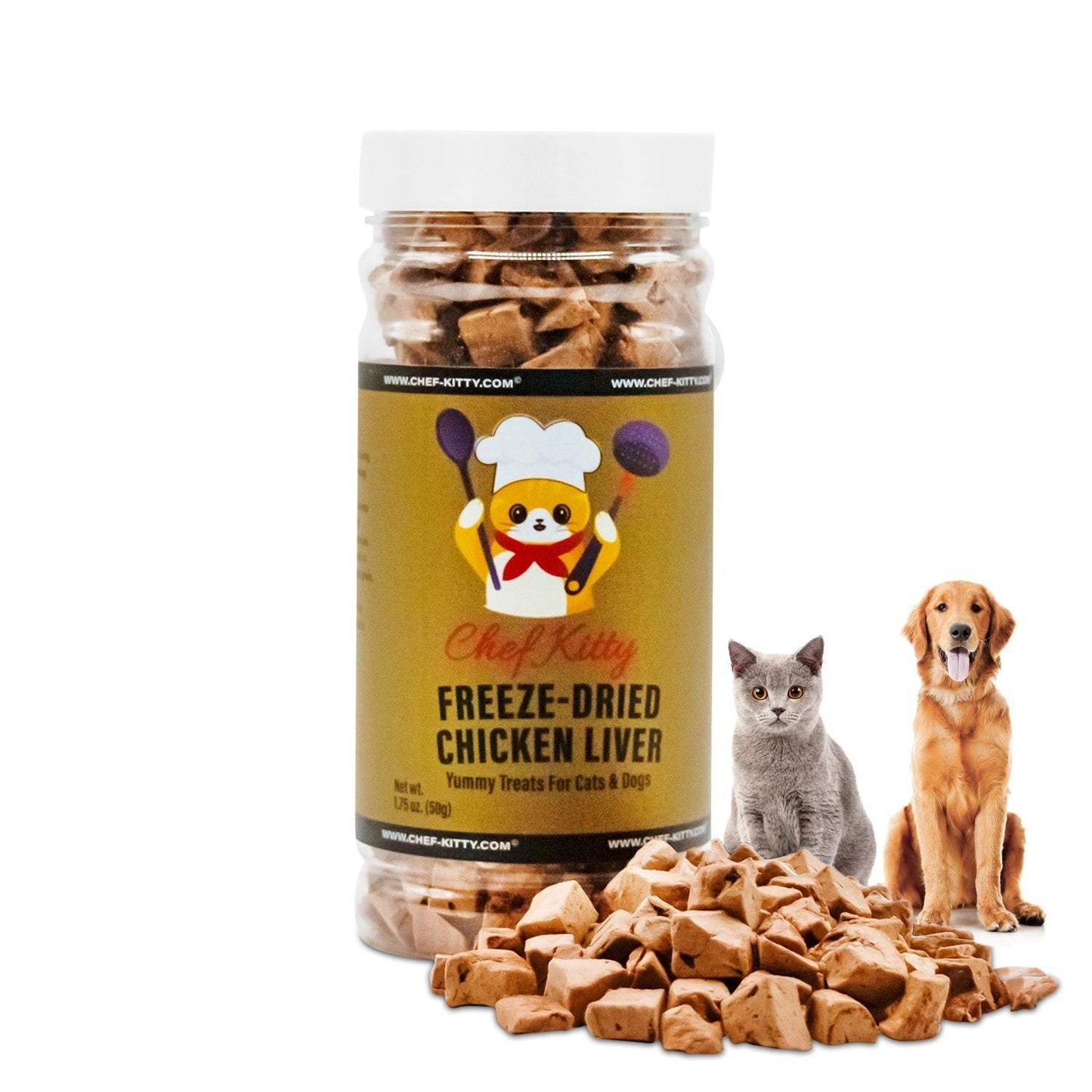 Freeze Dried Chicken Liver Dog & Cat Treats - Inspected & Tested in the USA - Chicken Liver (1.75oz - 3.5oz) - Chef - Kitty
