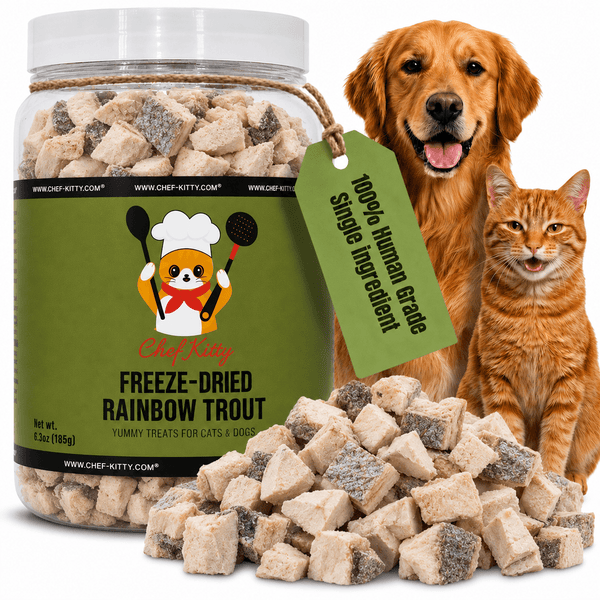 Freeze Dried Rainbow Trout Treats for Cats & Dogs - Idaho Farm-Raised, Single Ingredient, Made in USA - Chef-Kitty