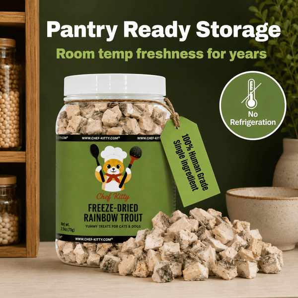 Freeze Dried Rainbow Trout Treats for Cats & Dogs - Idaho Farm-Raised, Single Ingredient, Made in USA - Chef-Kitty