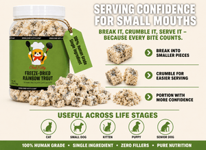Freeze Dried Rainbow Trout Treats for Cats & Dogs - Idaho Farm-Raised, Single Ingredient, Made in USA - Chef-Kitty