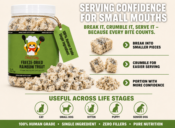 Freeze Dried Rainbow Trout Treats for Cats & Dogs - Idaho Farm-Raised, Single Ingredient, Made in USA - Chef-Kitty