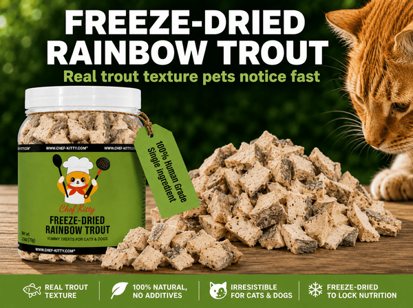 Freeze Dried Rainbow Trout Treats for Cats & Dogs - Idaho Farm-Raised, Single Ingredient, Made in USA - Chef-Kitty