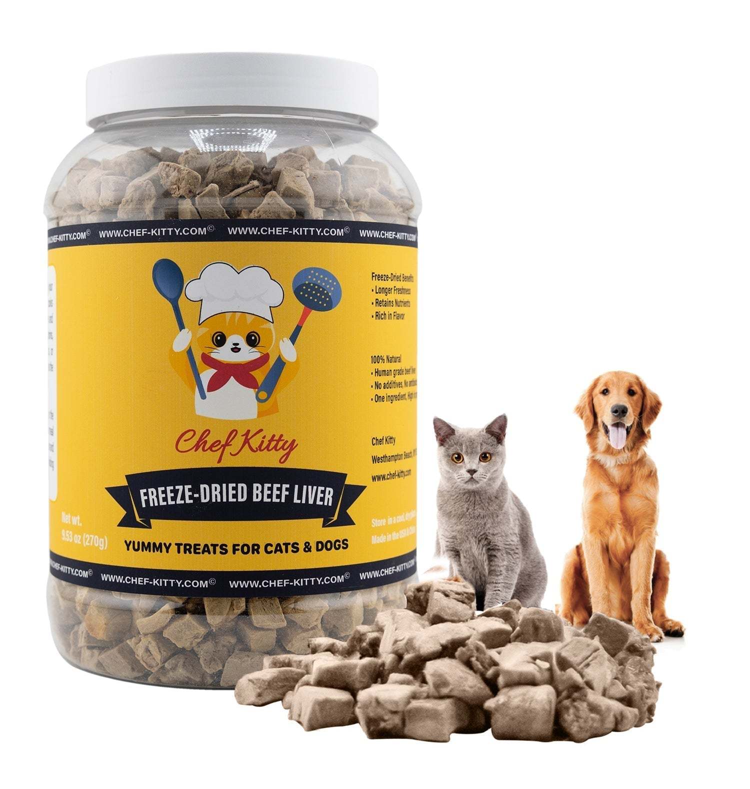 Freeze Dried Beef Liver Treats, High Protein, Health Training Treats - Chef - Kitty