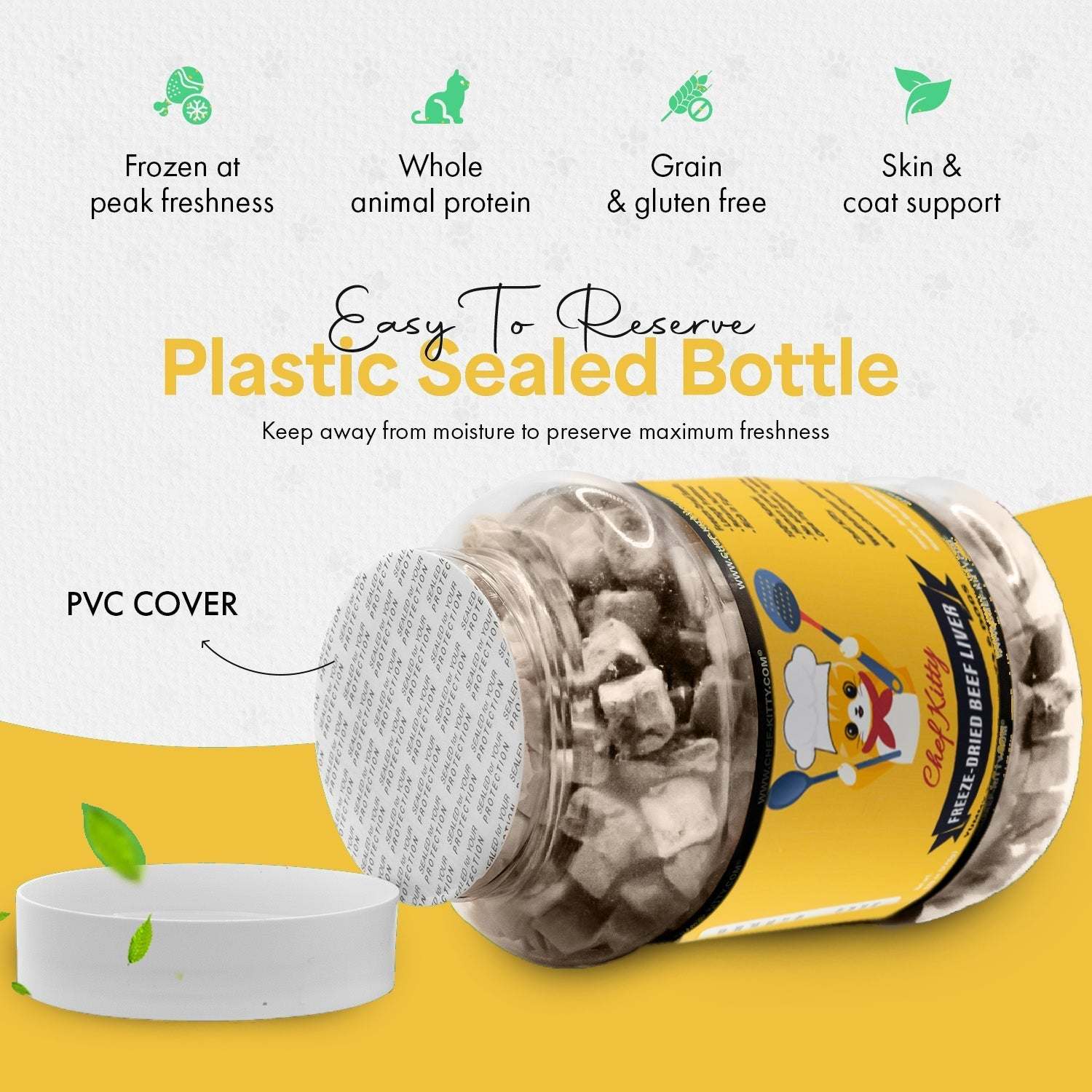 Freeze Dried Beef Liver Treats, High Protein, Health Training Treats - Chef - Kitty