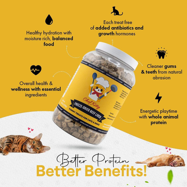 Freeze Dried Beef Liver Treats, High Protein, Health Training Treats - Chef - Kitty