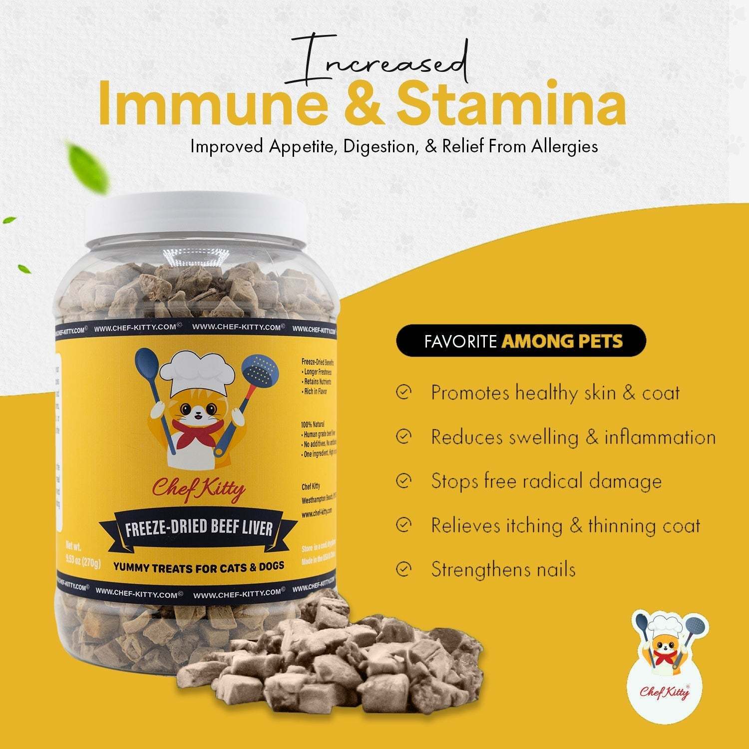 Freeze Dried Beef Liver Treats, High Protein, Health Training Treats - Chef - Kitty