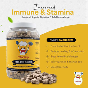 Freeze Dried Beef Liver Treats, High Protein, Health Training Treats - Chef - Kitty