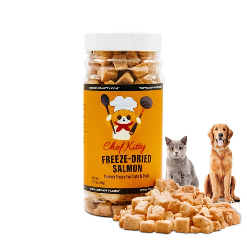 Freeze Dried Salmon Dog and Cat Treats - Made from 100% Wild Caught Salmon - Only 1 Ingredient - Healthy, Tasty, Dry Food for Indoor Cats, Kittens, Dogs - Inspected & Tested in the USA - Salmon (1.75oz - 5.3oz) - Chef - Kitty