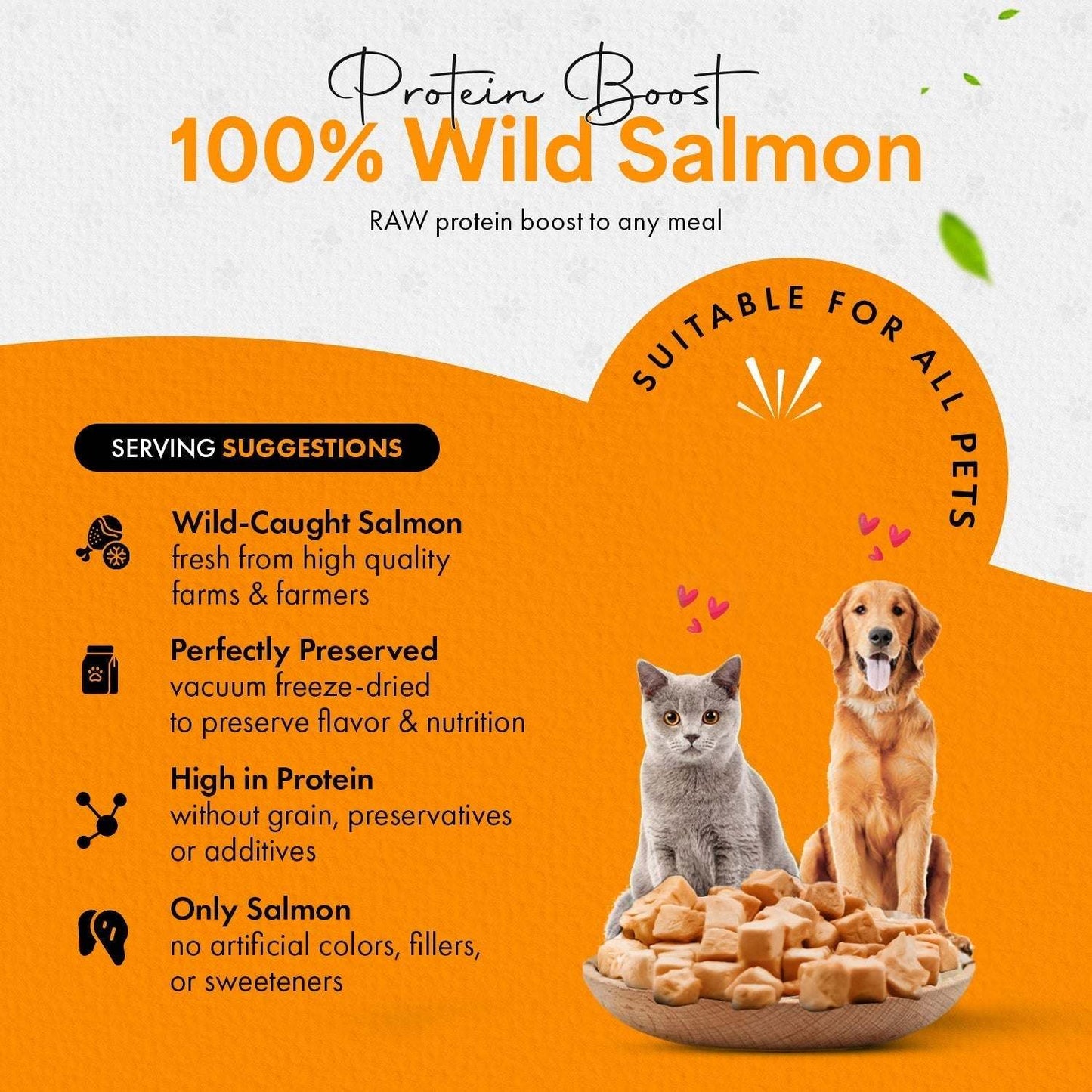 Freeze Dried Salmon Dog and Cat Treats - Made from 100% Wild Caught Salmon - Only 1 Ingredient - Healthy, Tasty, Dry Food for Indoor Cats, Kittens, Dogs - Inspected & Tested in the USA - Salmon (1.75oz - 5.3oz) - Chef - Kitty