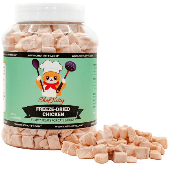Human Grade Freeze - Dried Chicken Treats for Cats & Dogs - Healthy & Tasty - USA Inspected & Tested - Chef - Kitty