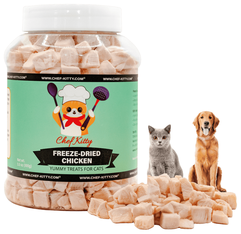 Human Grade Freeze - Dried Chicken Treats for Cats & Dogs - Healthy & Tasty - USA Inspected & Tested - Chef - Kitty