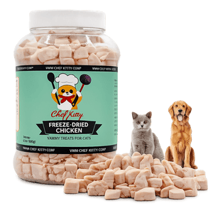 Human Grade Freeze - Dried Chicken Treats for Cats & Dogs - Healthy & Tasty - USA Inspected & Tested - Chef - Kitty