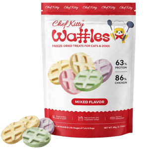 Human Grade Freeze Dried Waffles - Healthy Treats for Cats & Dogs - 4 Flavors - Inspected in USA - Chef - Kitty