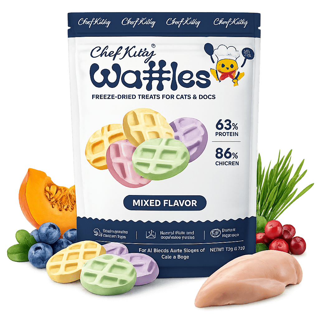 Human Grade Freeze Dried Waffles - Healthy Treats for Cats & Dogs - 4 Flavors - Inspected in USA - Chef - Kitty